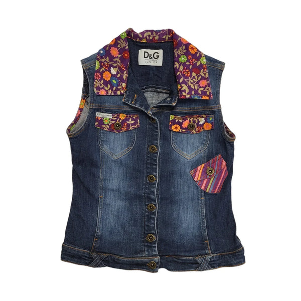 D&G Junior Dark Blue Sleeveless Denim Vest Uk Girl's Size Age 6/7 Years