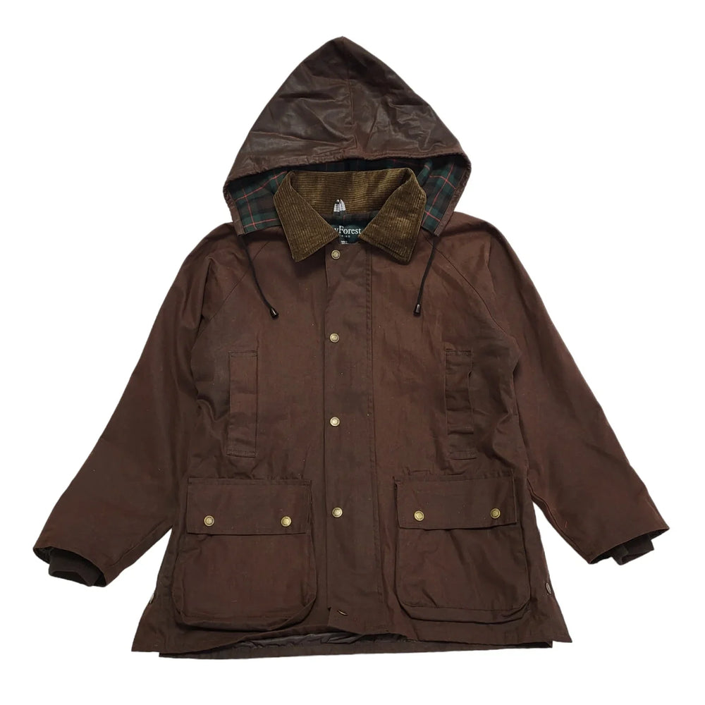 New Forest Brown Zip & Snap Hooded Wax Jacket Uk Men's Size M DD571