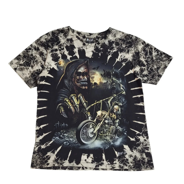 Wild 90s Vintage Grim Reaper Black & White T-Shirt Uk Men's Size Large