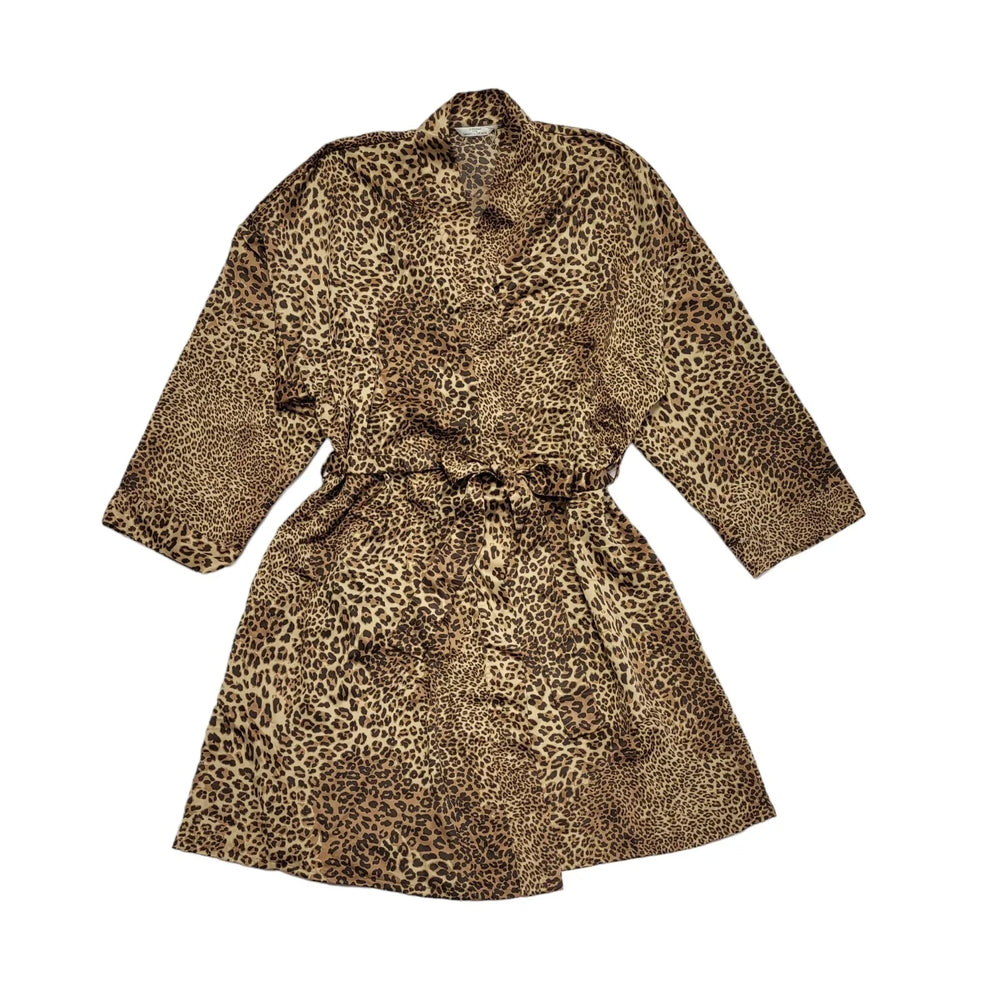 St Michael Brown Animal Print Long Dressing Gown Women's UK 16/18 CC830