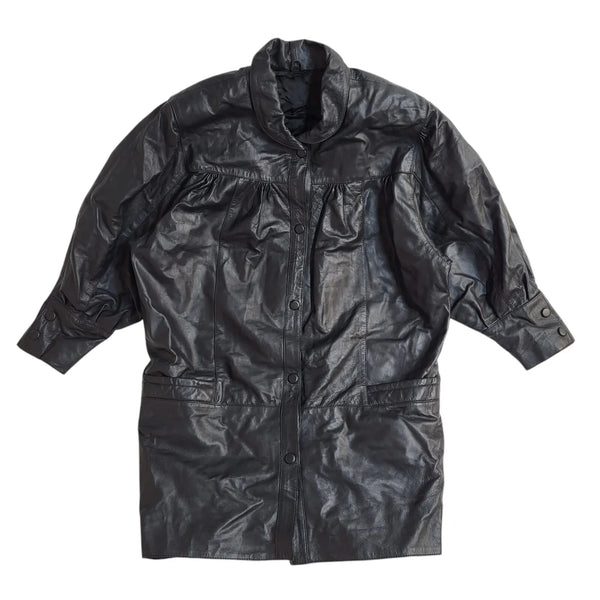 Vintage 90s Black Oversized Leather Coat UK Women's Size Small
