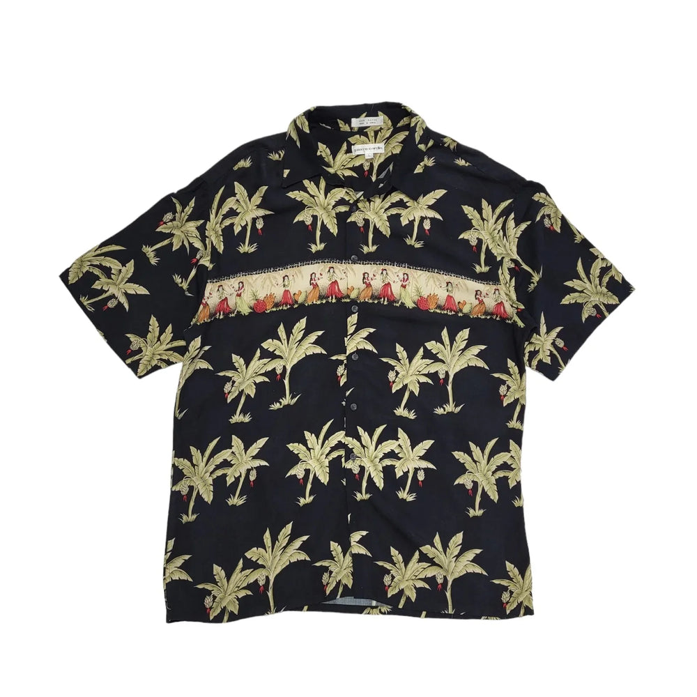 Pierre Cardin Vintage 90's Black Green Palm Trees Short Sleeve Shirt Men's UK L