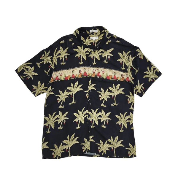 Pierre Cardin Vintage 90's Black Green Palm Trees Short Sleeve Shirt Men's UK L