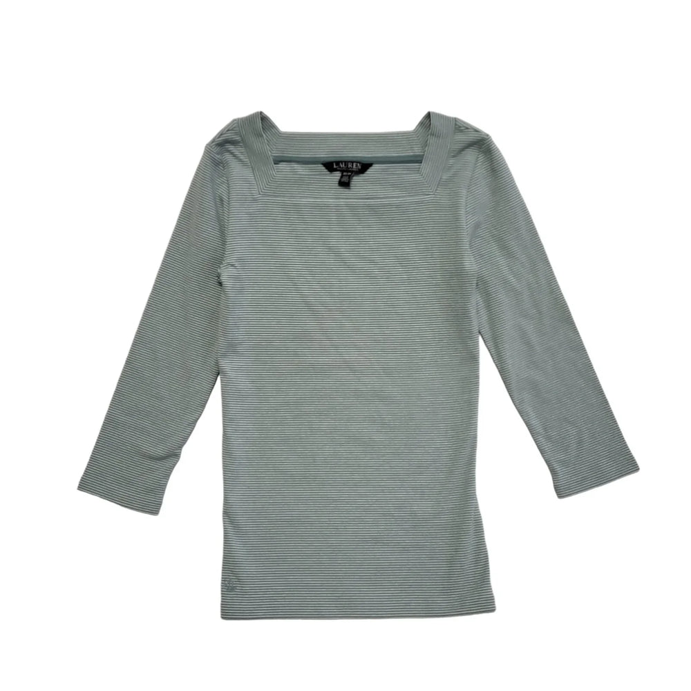 Ralph Lauren Y2K Green & White Striped 3/4 Sleeve T-Shirt Womens UK XS