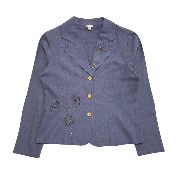 Damart Vintage 80's Blue Button Front Linen Dress Jacket Uk Women's Size 12