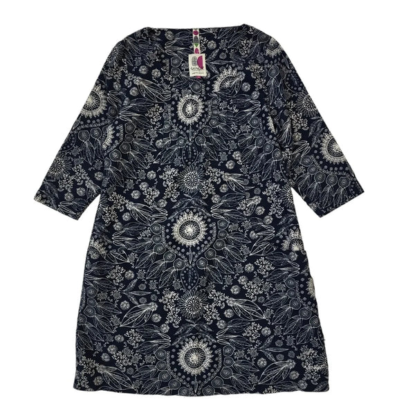 Weird Fish Vintage 90's Blue Floral 3/4 Sleeve Dress UK Women's Size 10