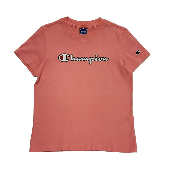 Champion Vintage Y2K  Pink Short Sleeve Round Neck T-Shirt Womens UK Size M