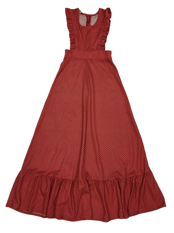 70s Vintage Red  Polka Dot Pinafore Maxi Dress Women's Size 10