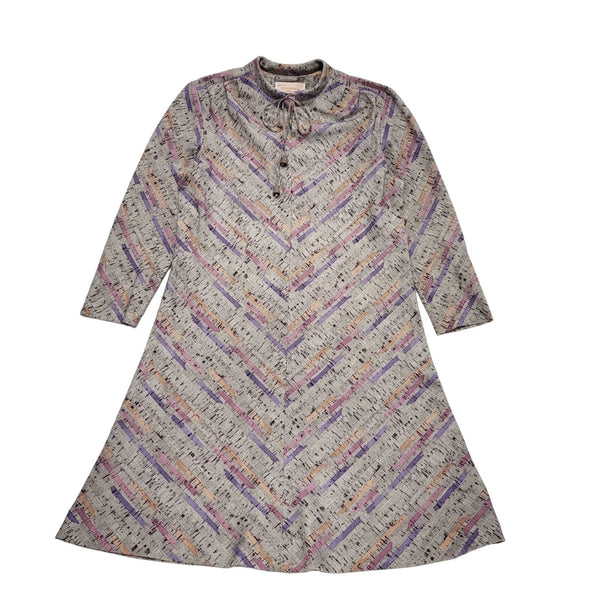 70s Vintage Monveneuir Purple Retro Pattern A-Line Dress Women's 14