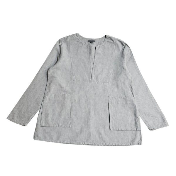 Cos Grey Top Long Sleeve Cotton Linen Women's UK 12 L785