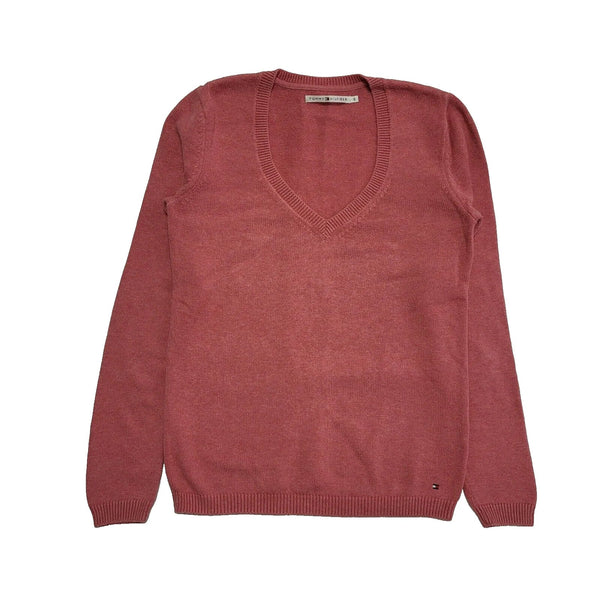 Tommy Hilfiger Pink V-Neck Cotton Slim Jumper Uk Women's Small K197