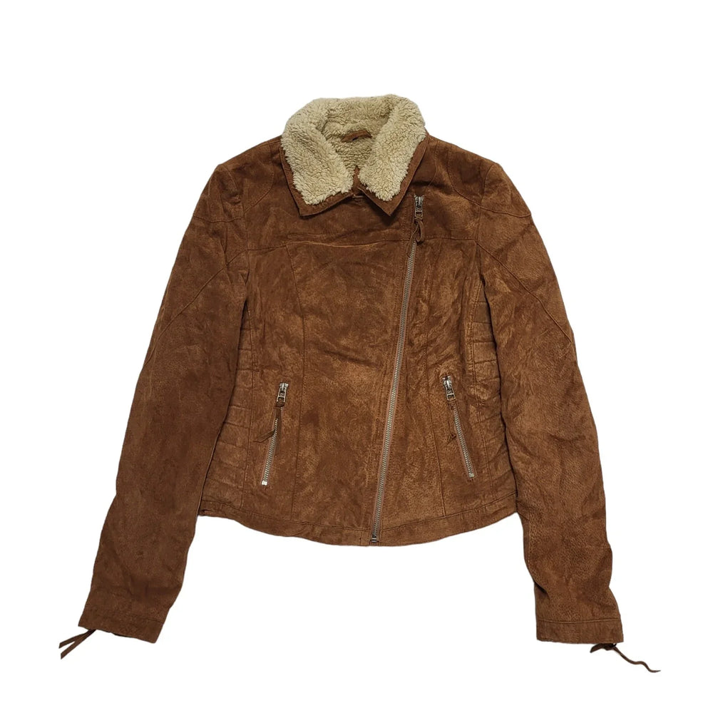 Freaky Hation Brown Zipped Faux Fur Jacket UK Women's Small H730