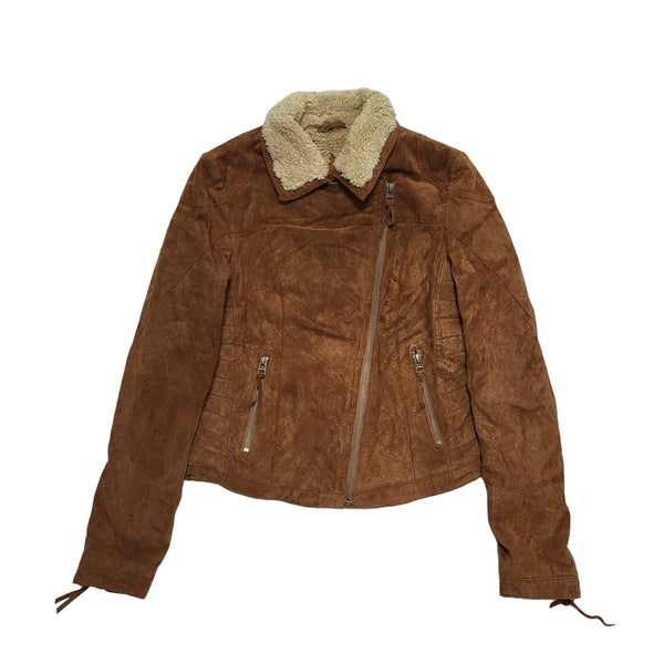 Freaky Hation Brown Zipped Faux Fur Jacket UK Women's Small H730