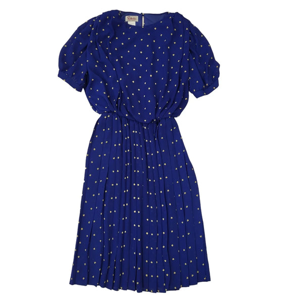 Berkertex Vintage 70's Blue Geometric Short Sleeve Dress UK Women's Size 14