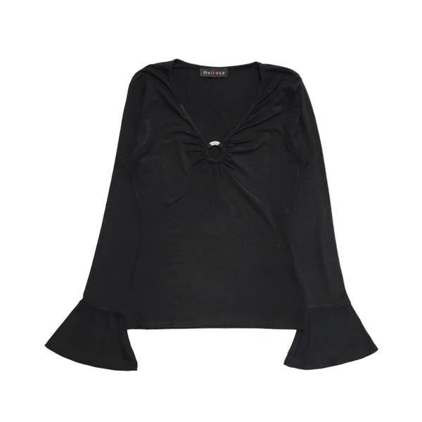 Melrose Vintage Y2K Black Metal Ring Detail Flared Sleeve Top Womens UK Size 10?