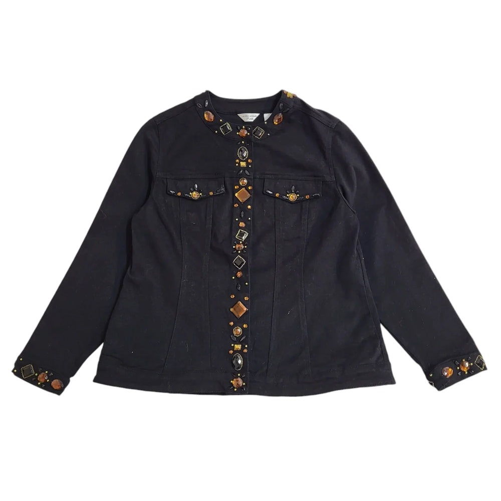 Laura Ashley Black Snap Casual Jacket Uk Women's Size Medium EE866