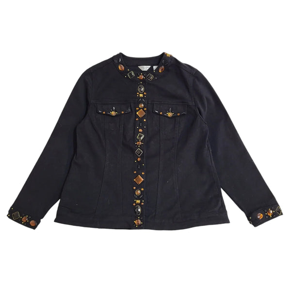 Laura Ashley Black Snap Casual Jacket Uk Women's Size Medium EE866