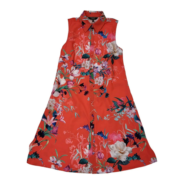 Lipsy Red Floral Sleeveless Shirt Dress Uk Women's Size 10 Bnwt EE84