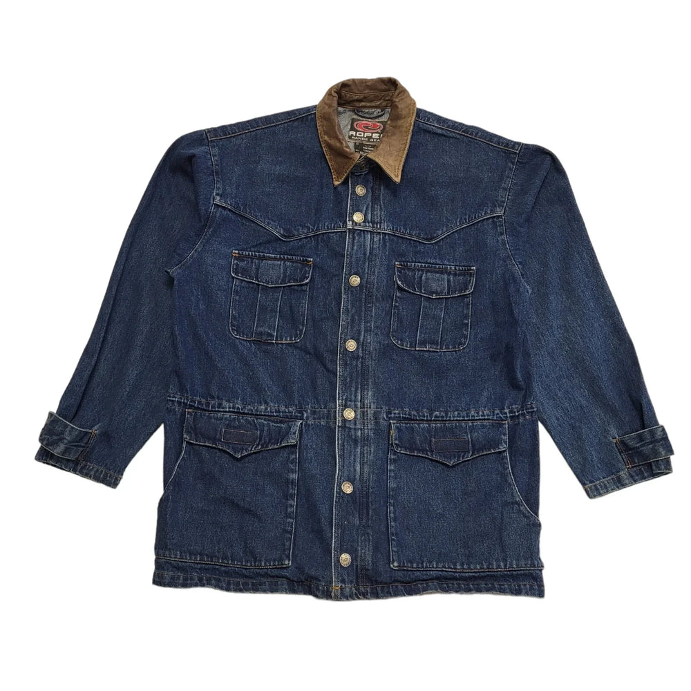 Vintage Roper Dark Blue Zip & Snap Denim Jacket UK Men's L K488