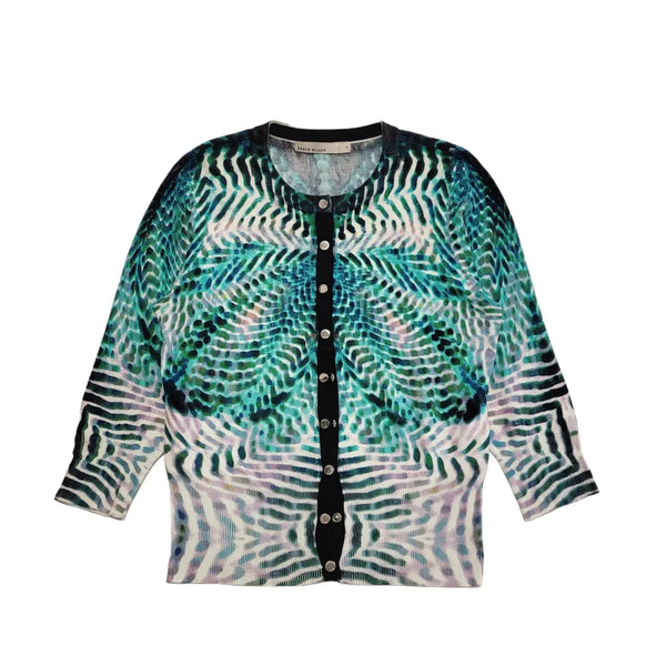 Karen Miller Cardigan Green, White & Black Button Up Womens UK  8 (usa 4) CC19