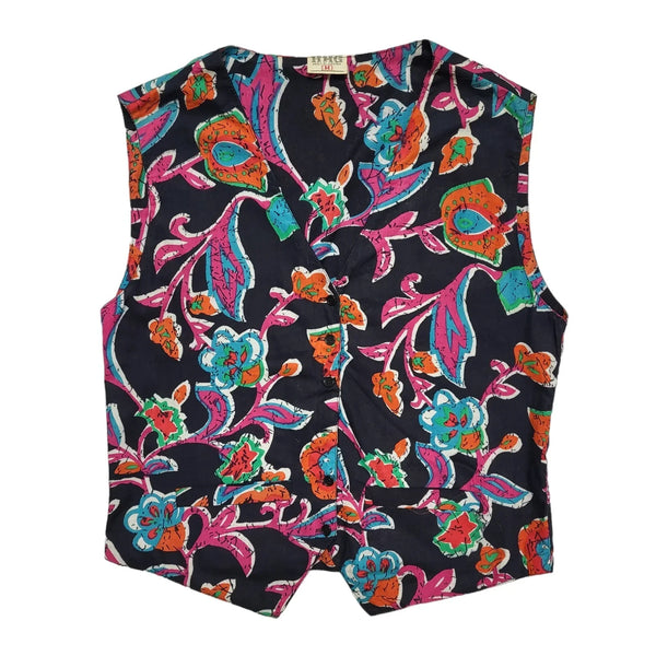 HHG Vintage 80's Pink, Red & Blue Floral Button Up Waistcoat Women's UK Size M