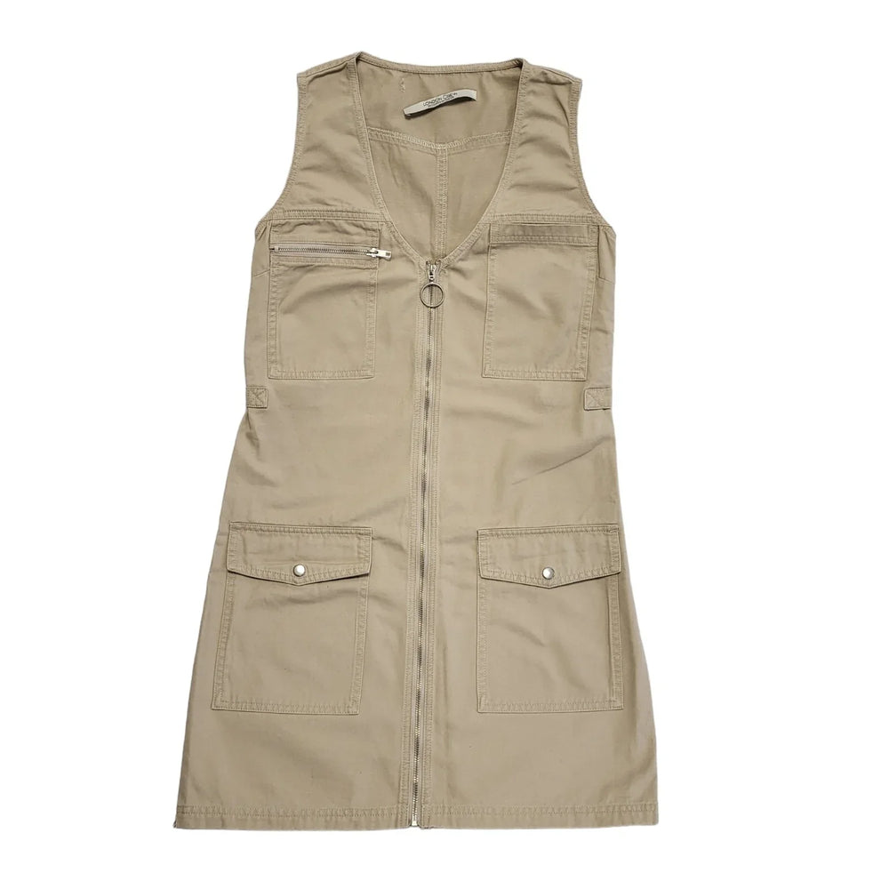 London Crew Beige Full Zip Denim Dress Uk Women's Size 10 DD853