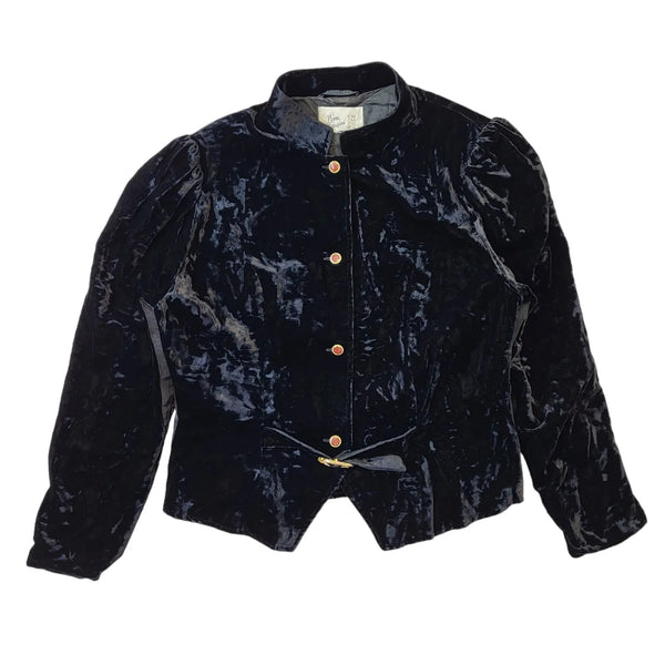 Nina Biasini 80s Vintage Black Velvet Button-Up Jacket Women's Size 14