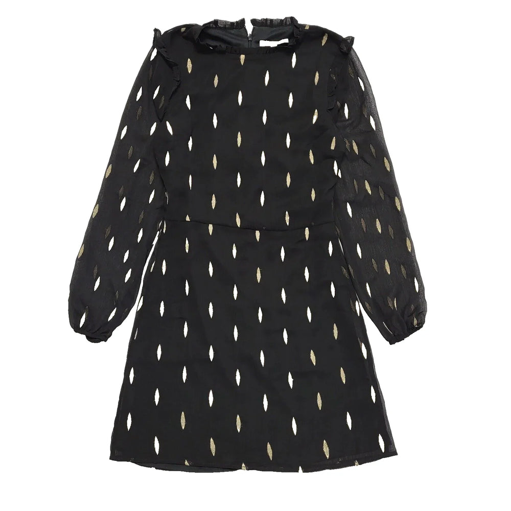 Oasis Black Gold Long Sleeve Evening Party Formal Dress UK Women's S Bnwt L302