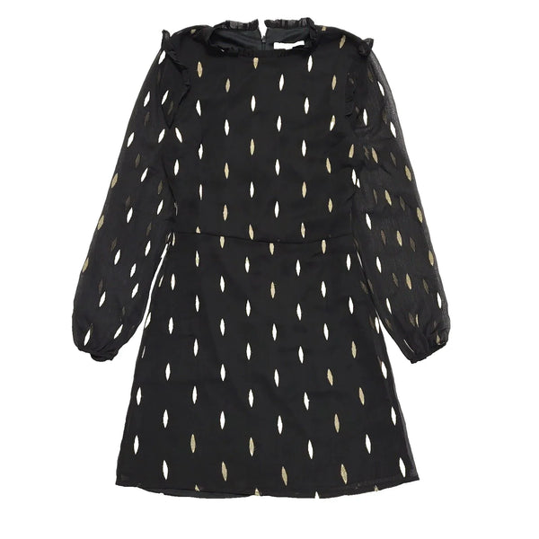 Oasis Black Gold Long Sleeve Evening Party Formal Dress UK Women's S Bnwt L302