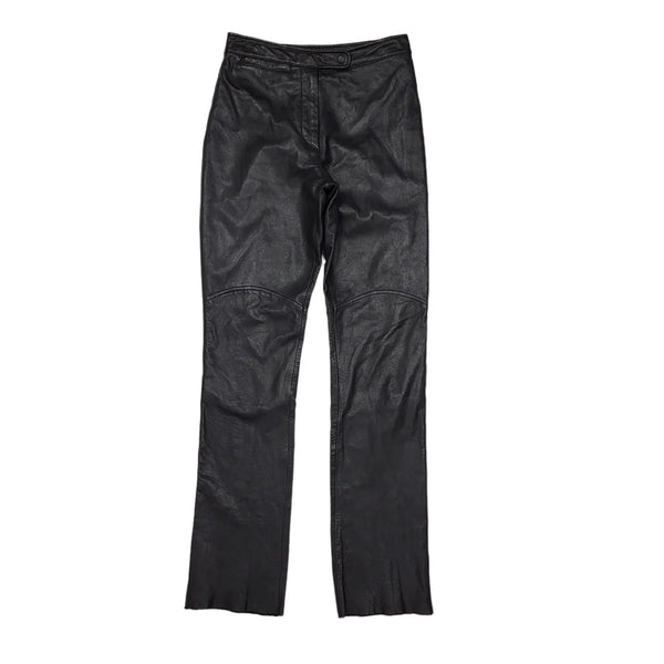 Wilsons Maxima 90s Straight Leg Black Leather Trousers Uk Women's 10 W28 L34