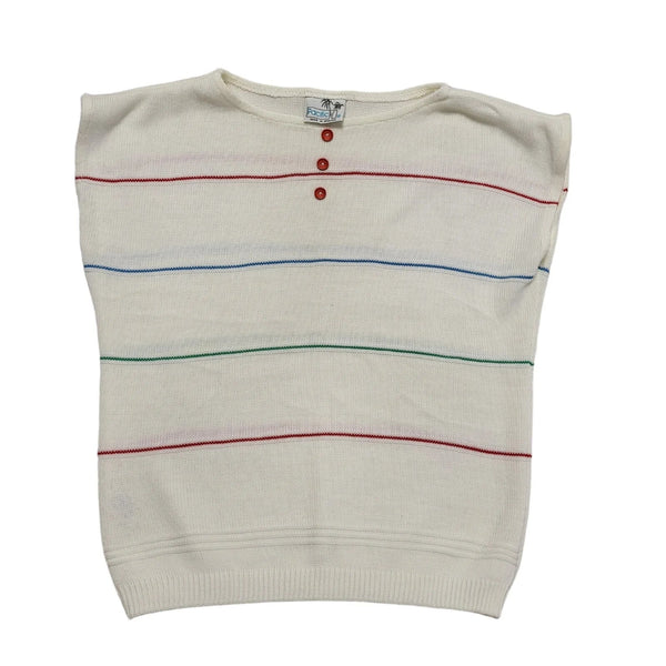 Pacific 80s Vintage White Striped Sleeveless Top Uk Women's Size 16
