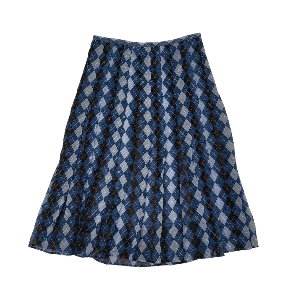 Pringle Midi Skirt Blue Argyle Pleated Zip Up Womens UK Size 10 W28 BB414