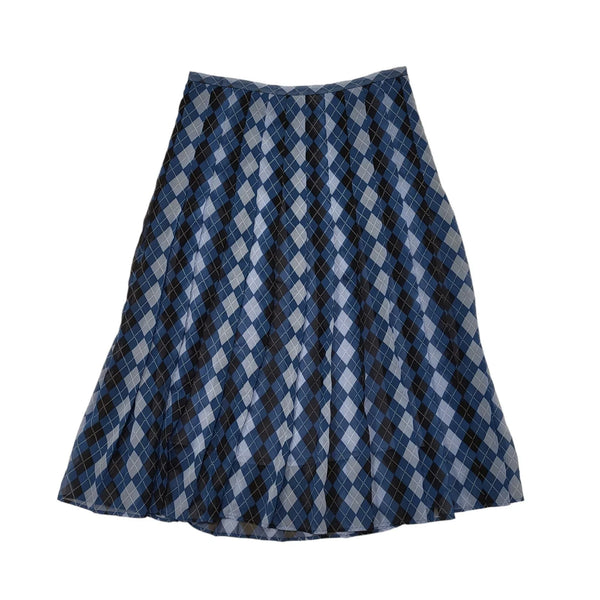 Pringle Midi Skirt Blue Argyle Pleated Zip Up Womens UK Size 10 W28 BB414