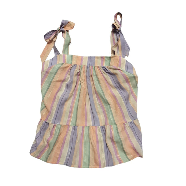 Oliver Banos Multicoloured Pastel Striped Tie Strap Top Womens UK 14 BNWT DD669