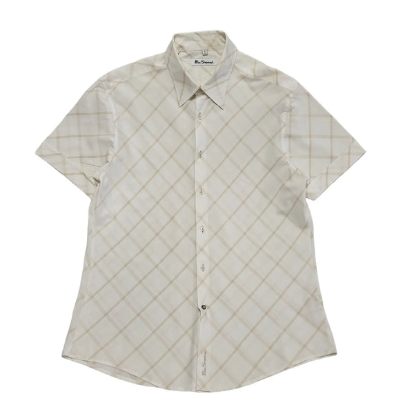 Ben Sherman White Gold check Short Sleeve Shirt Uk Men's Size Large DD579