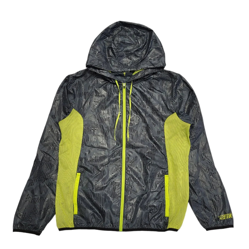 Guess Grey Green Zipped Lightweight Hooded Sports Jacket uk Men's L K510