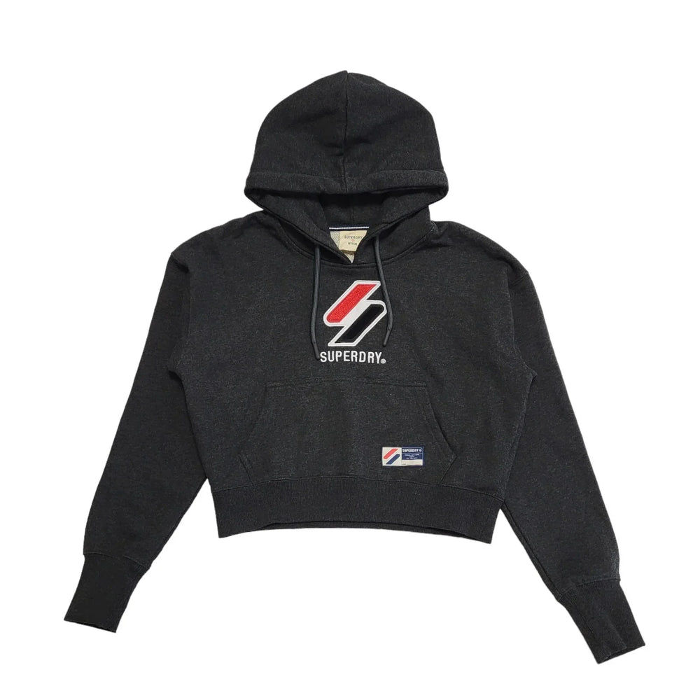 Superdry Hoodie Drawstring Black Cropped Womens UK Size 12 BB46