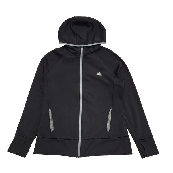 Adidas Black Grey Zipped Hooded Tracksuit Top Women's uk xL H825