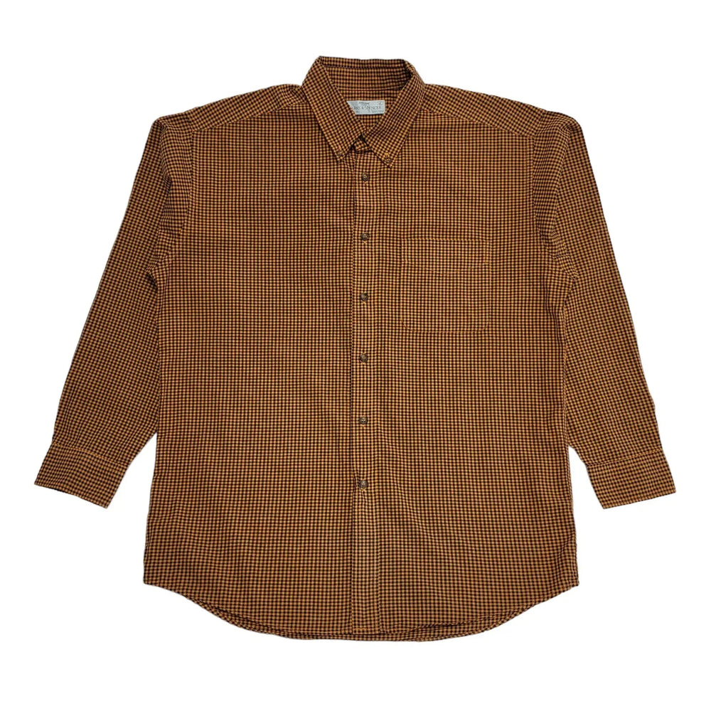 Marks & Spencer 90's Tan & Black Gingham Long Sleeve Shirt Mens Uk M