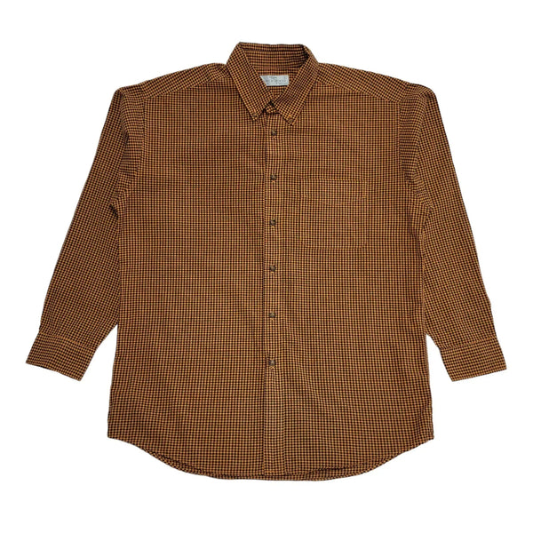 Marks & Spencer 90's Tan & Black Gingham Long Sleeve Shirt Mens Uk M