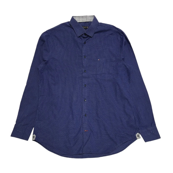 Tommy Hilfiger Blue Check L/Sleeve Regular Fit Shirt Uk Men's L K620