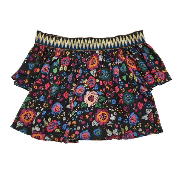 Guess Off Shoulder Black & Multicolored Floral Short Sleeve Top Womens UK 8 CC40