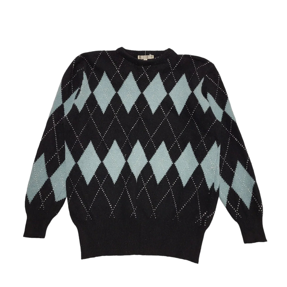 Windsmoor 80's Black & Blue Diamond Patterned Jumper UK Women's Size L