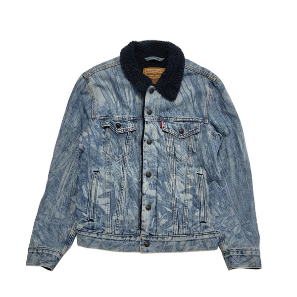 Levi's Light Blue Button Denim Fleece Sherpa Jacket Uk Men's Size Small