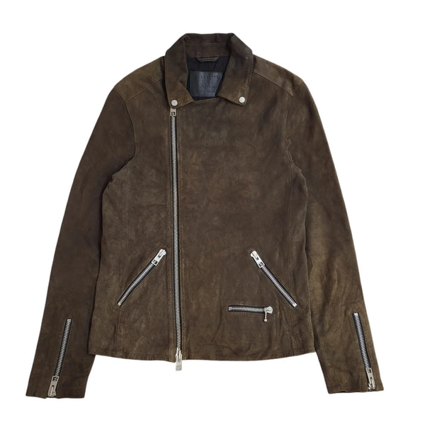 Allsaints Brown Zipped Suede Leather Jacket Uk Women's Size XS EE504