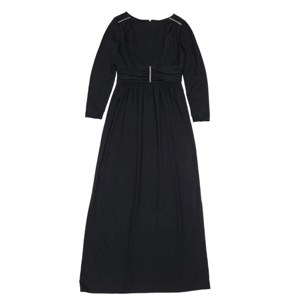 70s Vintage Black Boat Neck Diamante Evening Maxi Dress Women's 10 (us 14)