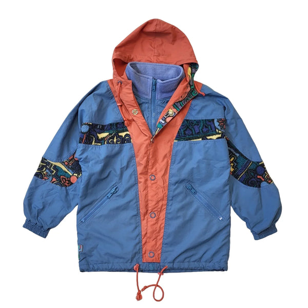 90s Vintage Blue & Orange Zip & Snap Hooded Jacket Women's Size 18