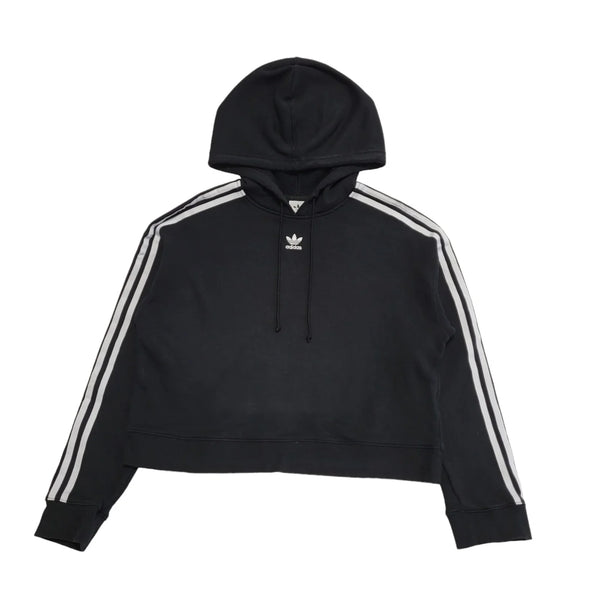 Adidas Cropped Hoodie Black Drawstring Womens UK Size 10 BB48