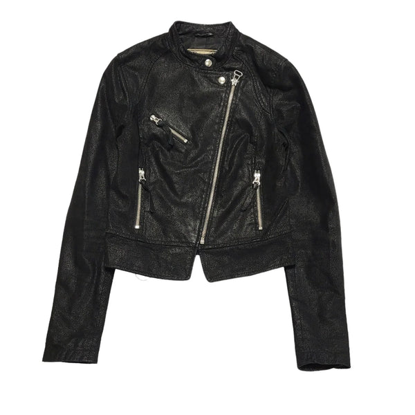 New Look Black Zipped Leather Jacket Uk Women's Size 8