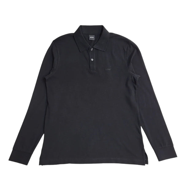 Boss Y2K Vintage Black Long Sleeve Polo Top Shirt Men's Size M